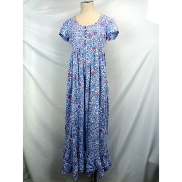 Handmade Dresses & Skirts - Vintage Handmade Maxi Dress Bandana Print Blue Red Cottagecore‎ Prairie 70s